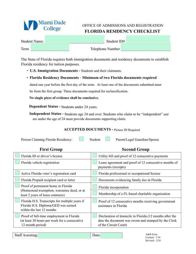 Florida Residency Checklist screenshot