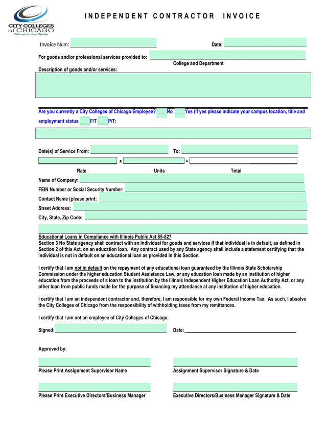 Independent Contractor Invoice screenshot
