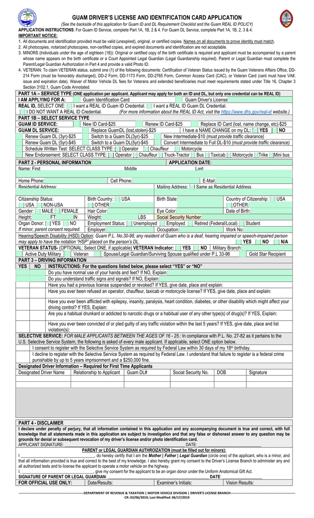 Guam DriverS License And Identification Card Application screenshot