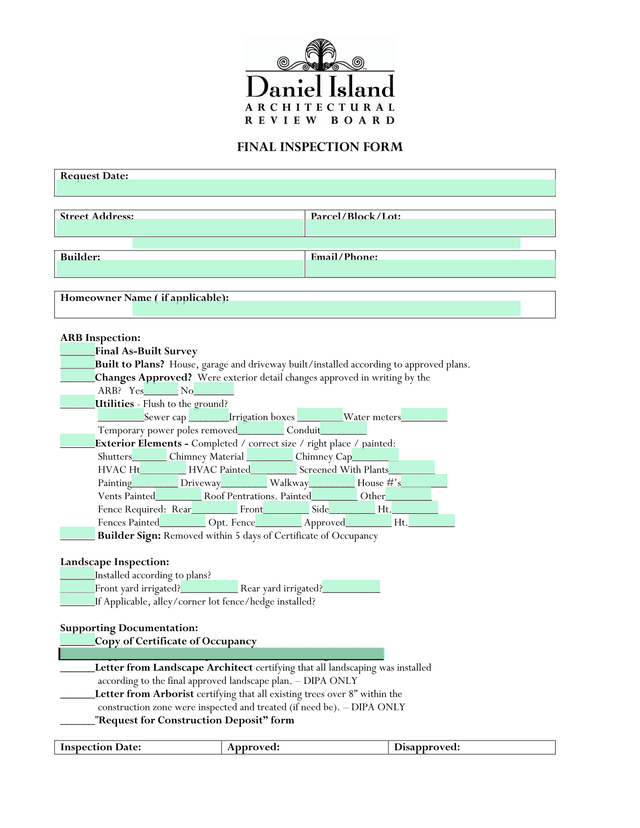 Final Inspection Form screenshot