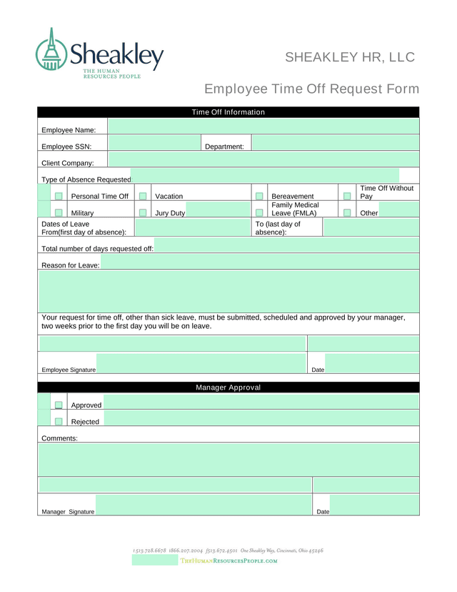 Employee Time Off Request Form screenshot