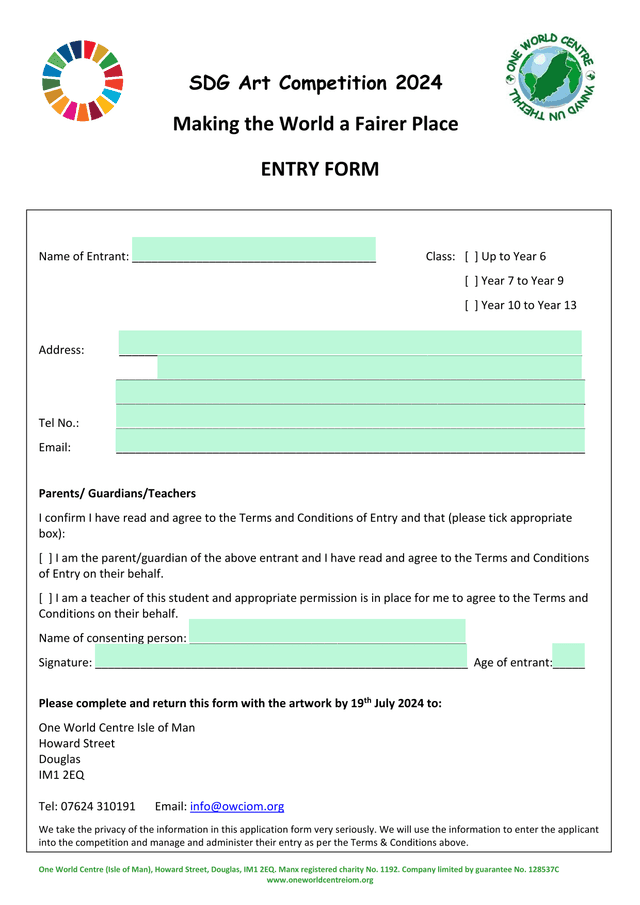SDG Art Competition 2024 Entry Form screenshot