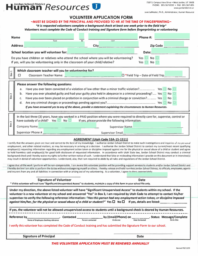 VOLUNTEER APPLICATION FORM screenshot