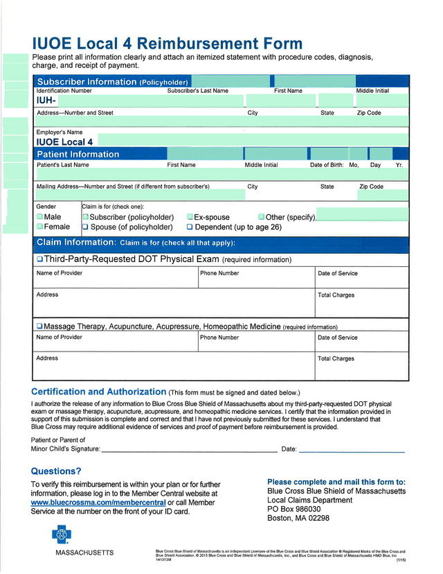 IUOE Local 4 Reimbursement Form screenshot