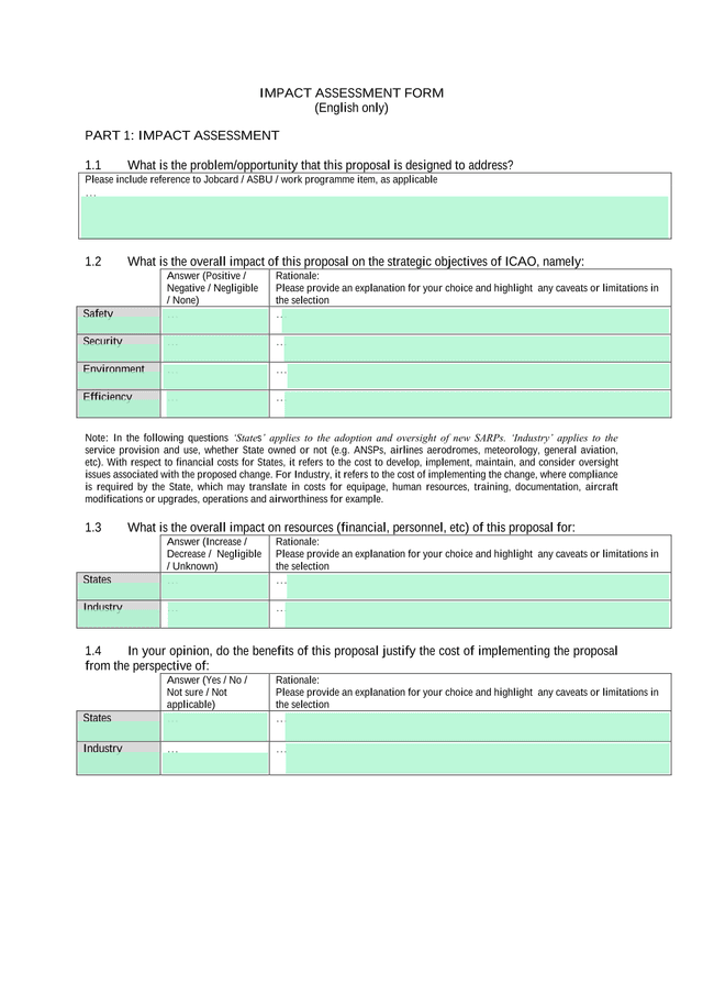 IMPACT ASSESSMENT FORM screenshot