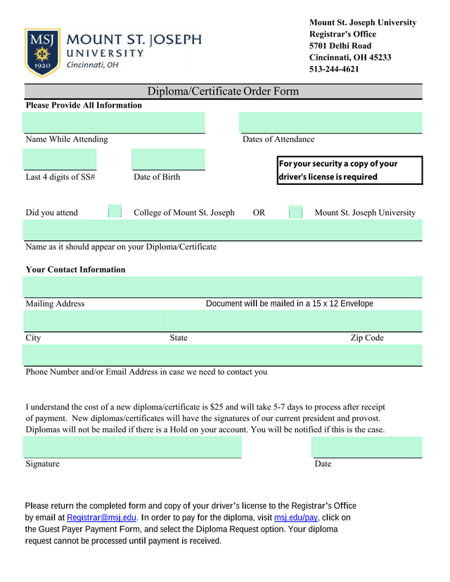 DiplomaCertificate Order Form screenshot