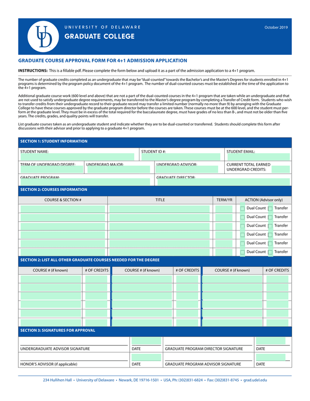 Graduate Course Approval Form For 41 Admission Application screenshot