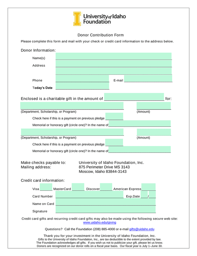 Donor Contribution Form screenshot