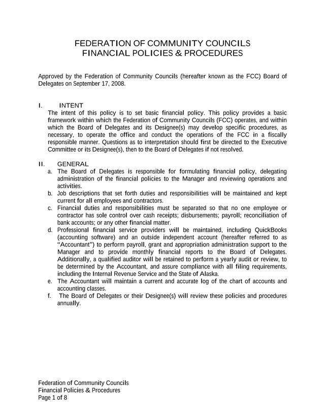 Federation Of Community Councils Financial Policies  Procedures screenshot
