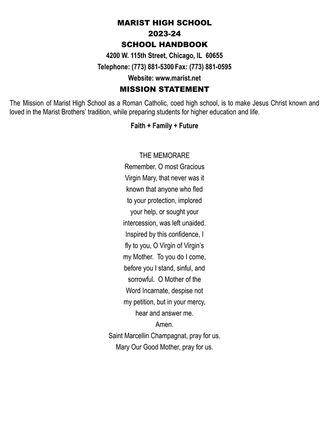 Marist High School 2023 24 School Handbook screenshot