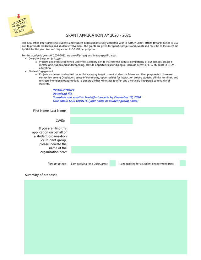 SAIL Grant Application AY 2020   2021 screenshot