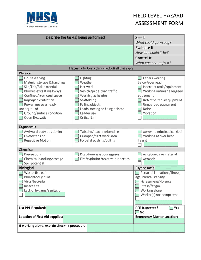 Field Level Hazard Assessment Form screenshot