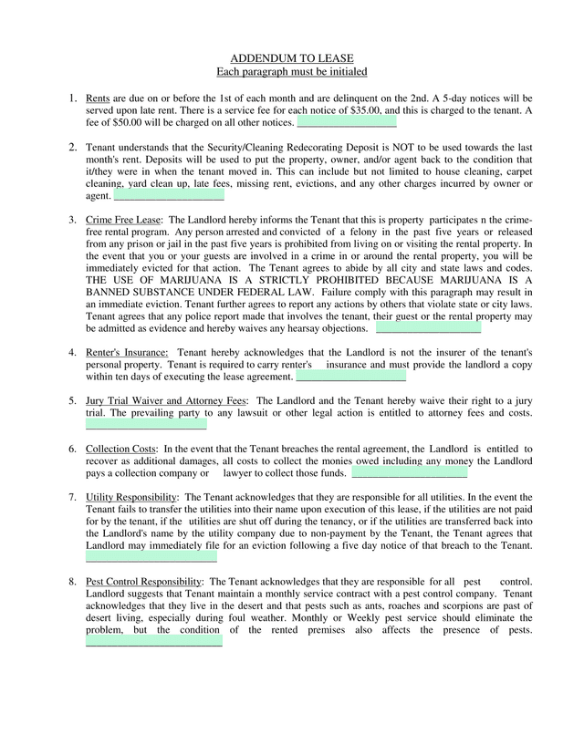 Addendum To Lease screenshot
