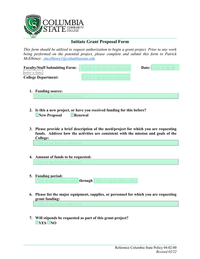 Initiate Grant Proposal Form screenshot
