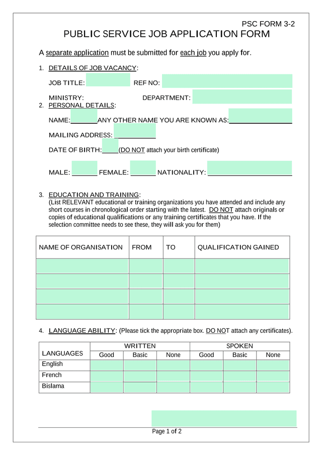 PSC FORM 3 2 PUBLIC SERVICE JOB APPLICATION FORM screenshot