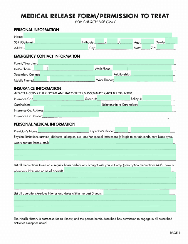 Medical Release FormPermission To Treat screenshot