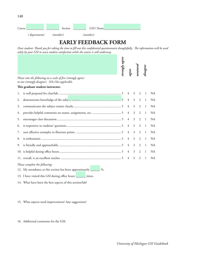 Early Feedback Form screenshot