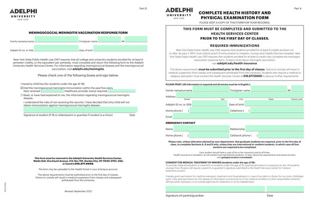Meningococcal Meningitis Vaccination Response Form screenshot
