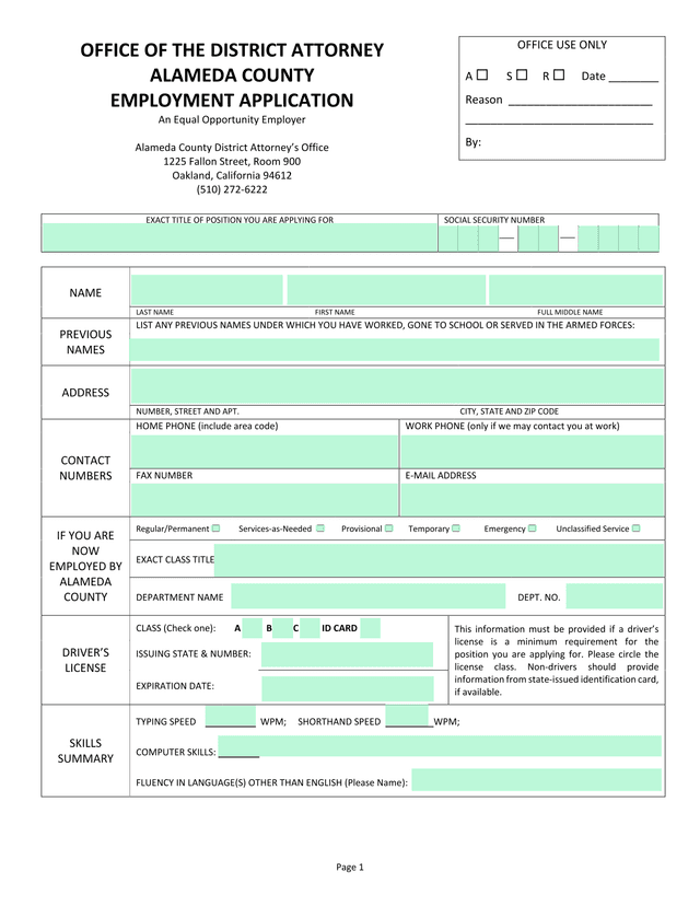 EMPLOYMENT APPLICATION screenshot