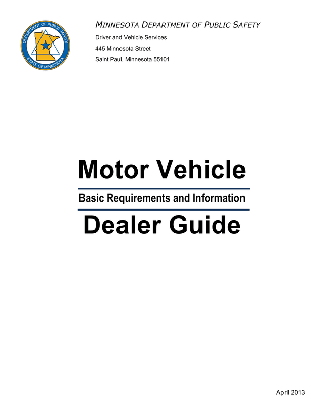 Motor Vehicle Basic Requirements And Information Dealer Guide screenshot