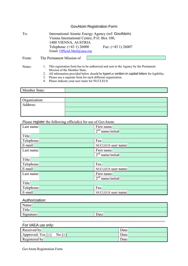 GovAtom Registration Form screenshot