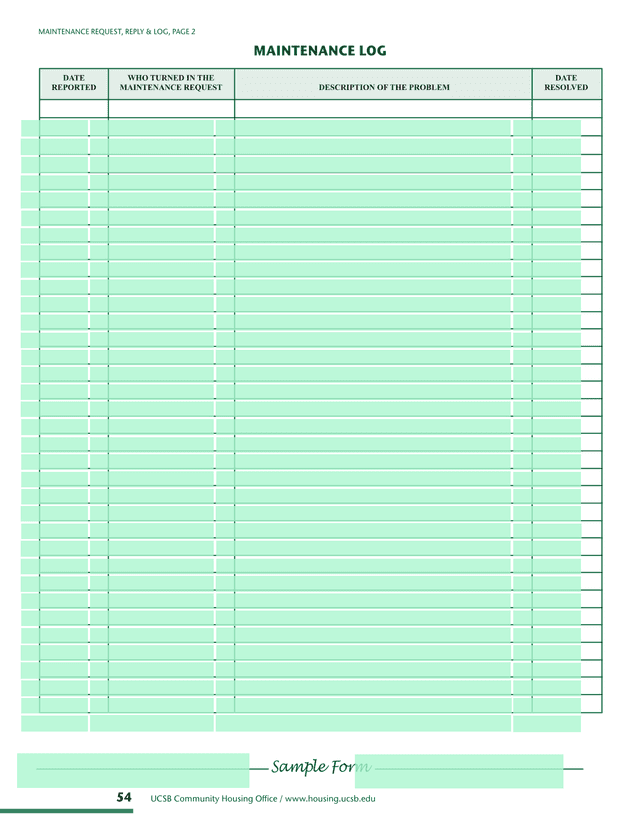 Maintenance Log screenshot