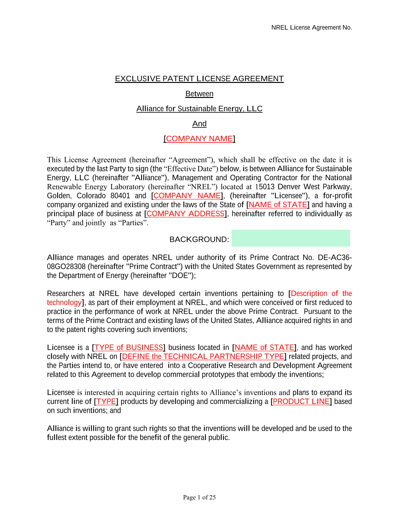 EXCLUSIVE PATENT LICENSE AGREEMENT screenshot