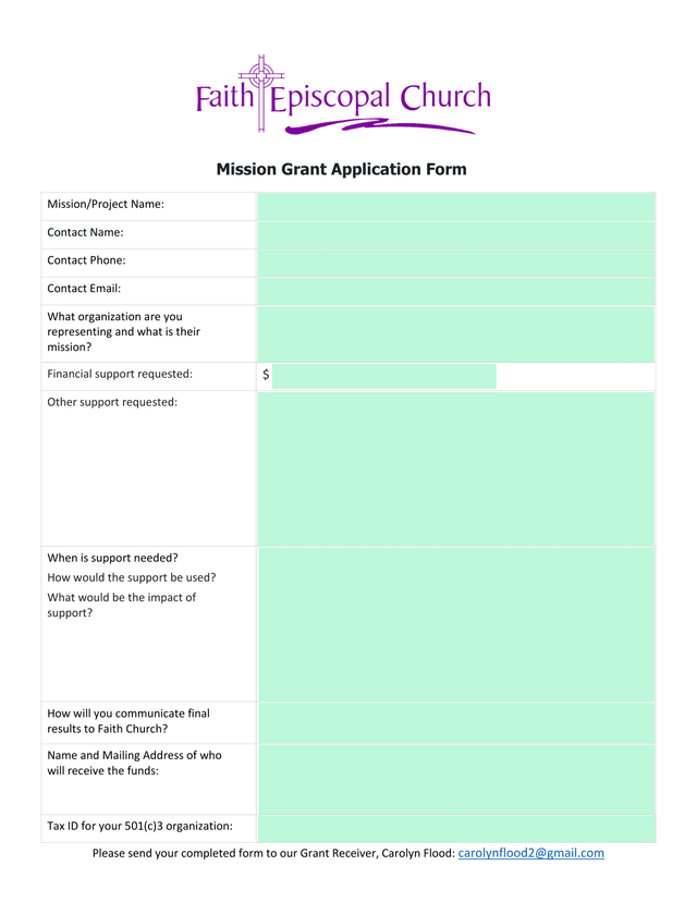 Mission Grant Application Form screenshot