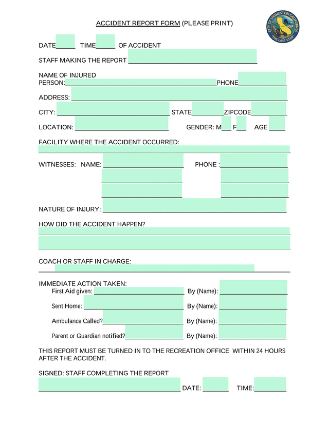 Accident Report Form screenshot