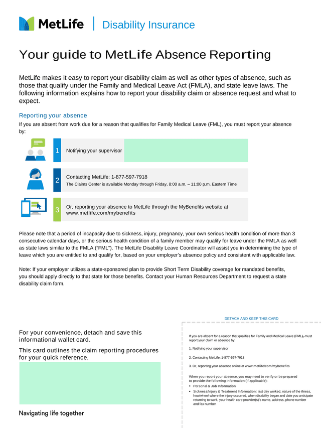 MetLife Disability Insurance Absence Reporting Guide screenshot