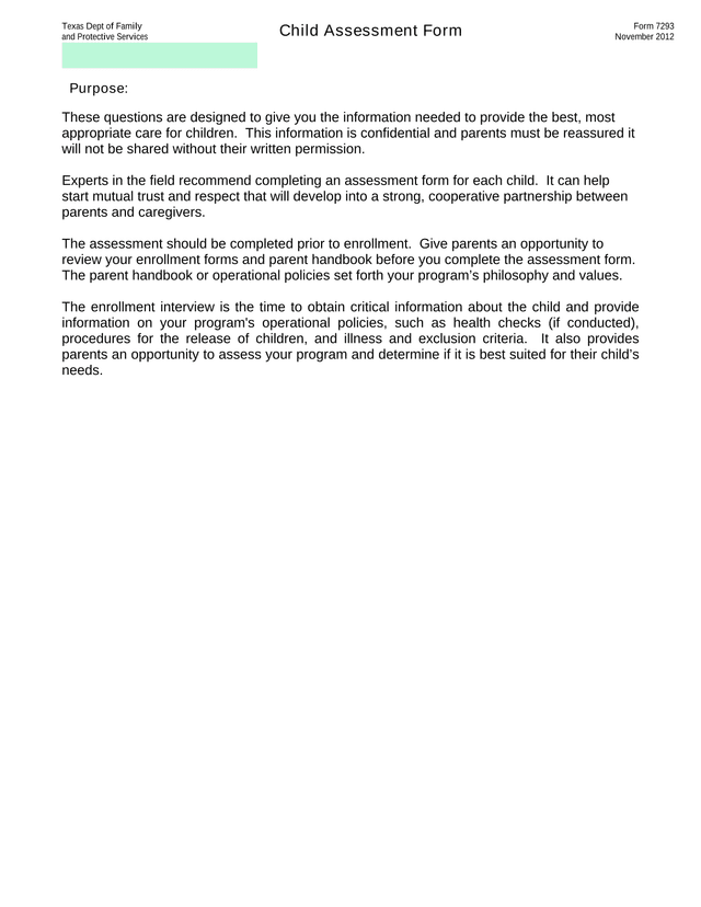 Texas Dept Of Family And Protective Services Child Assessment Form screenshot