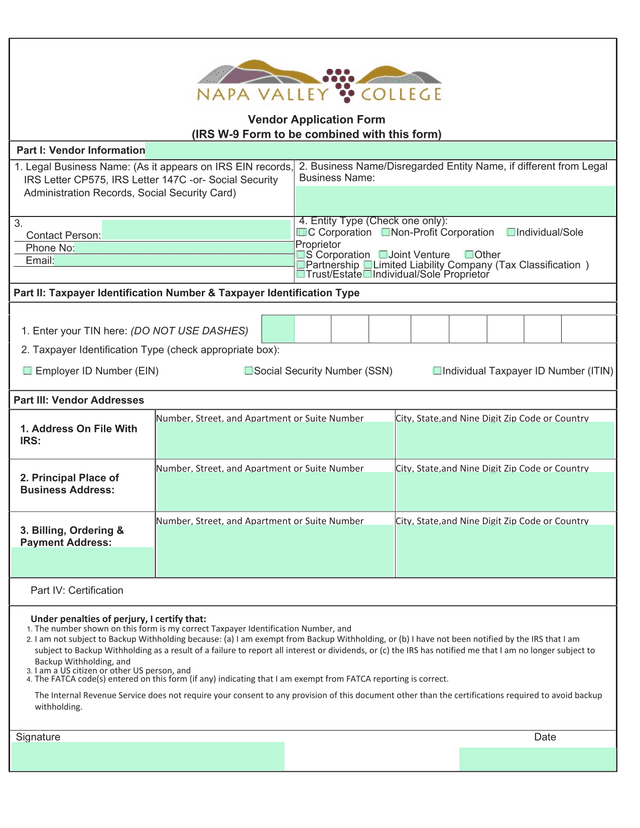 Vendor Application Form screenshot