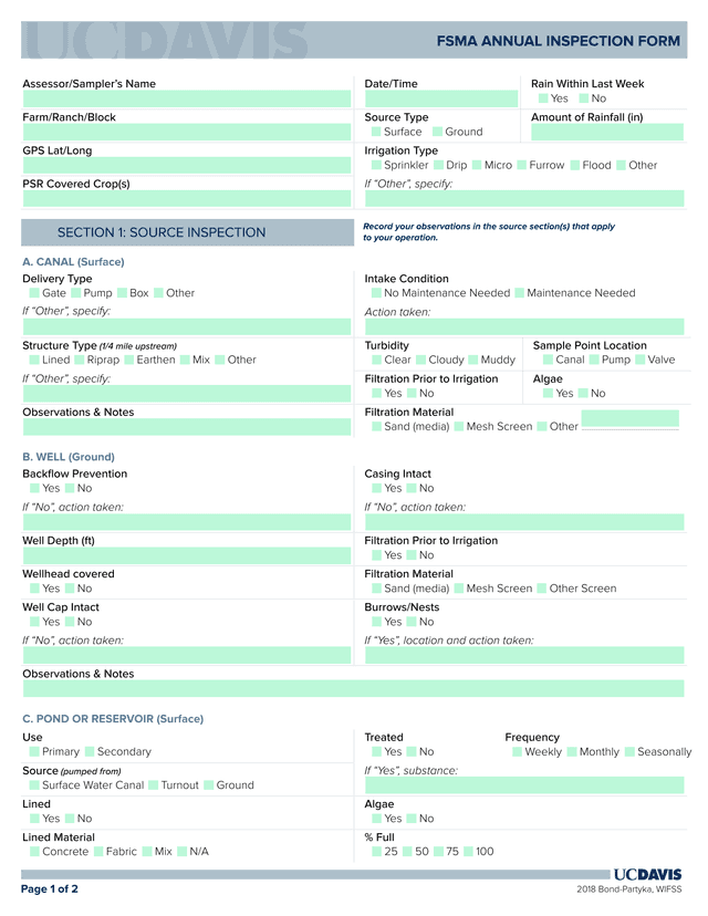 FSMA ANNUAL INSPECTION FORM screenshot