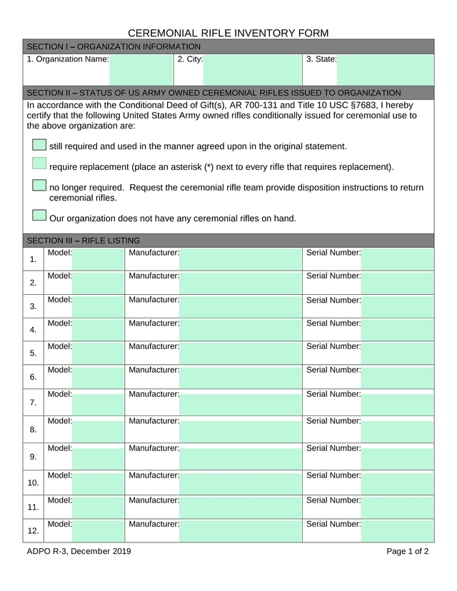 CEREMONIAL RIFLE INVENTORY FORM ADPO R 3 screenshot
