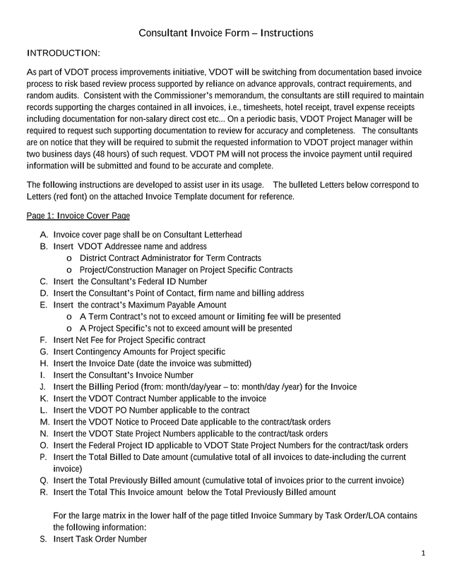 Consultant Invoice Form  Instructions screenshot