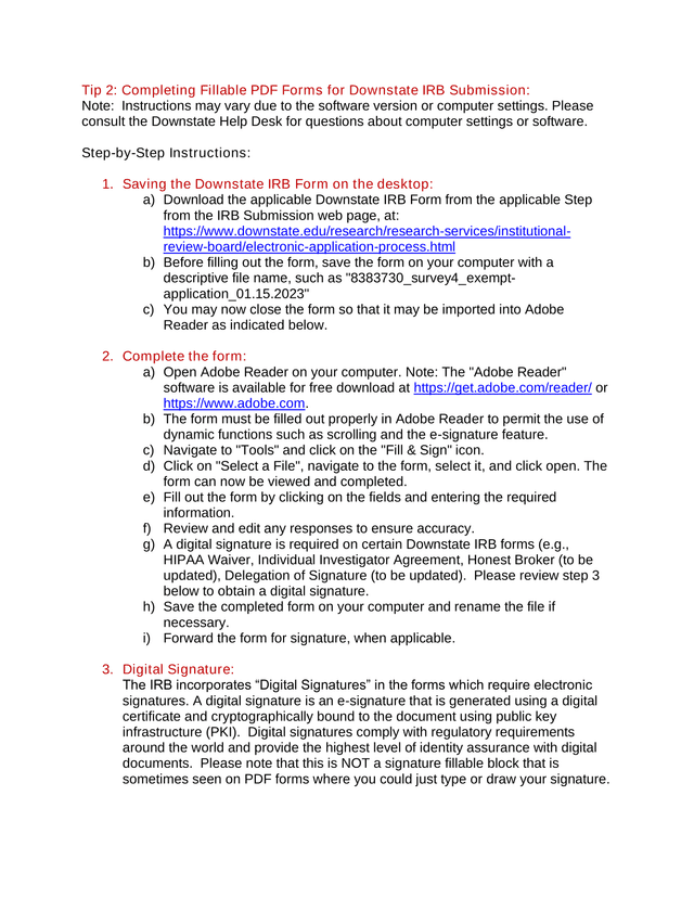 Tip 2 Completing Fillable PDF Forms For Downstate IRB Submission screenshot