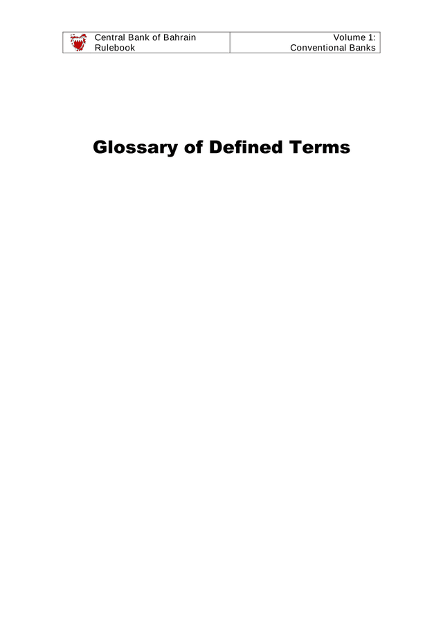 Central Bank Of Bahrain Rulebook Volume 1 Conventional Banks Glossary Of Defined Terms screenshot