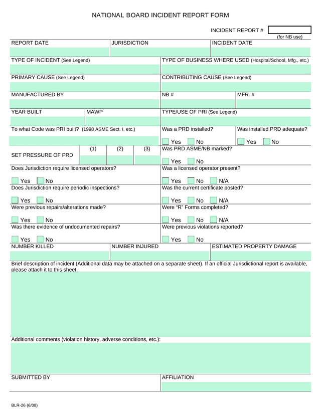 National Board Incident Report Form screenshot
