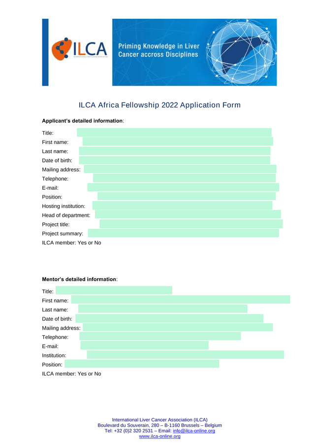ILCA Africa Fellowship 2022 Application Form screenshot