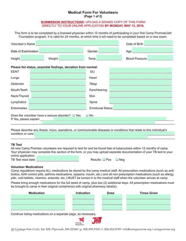 Medical Form For Volunteers screenshot