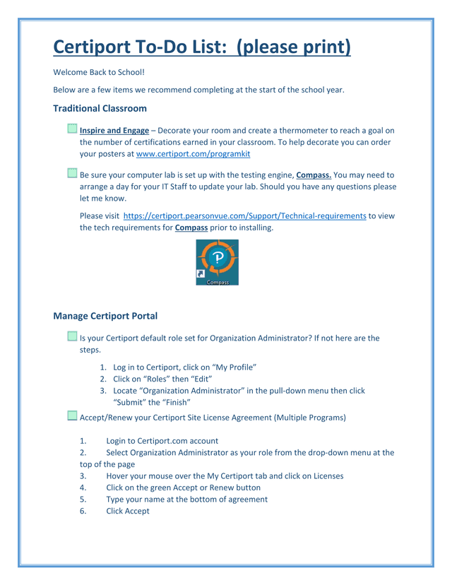 Certiport To Do List screenshot