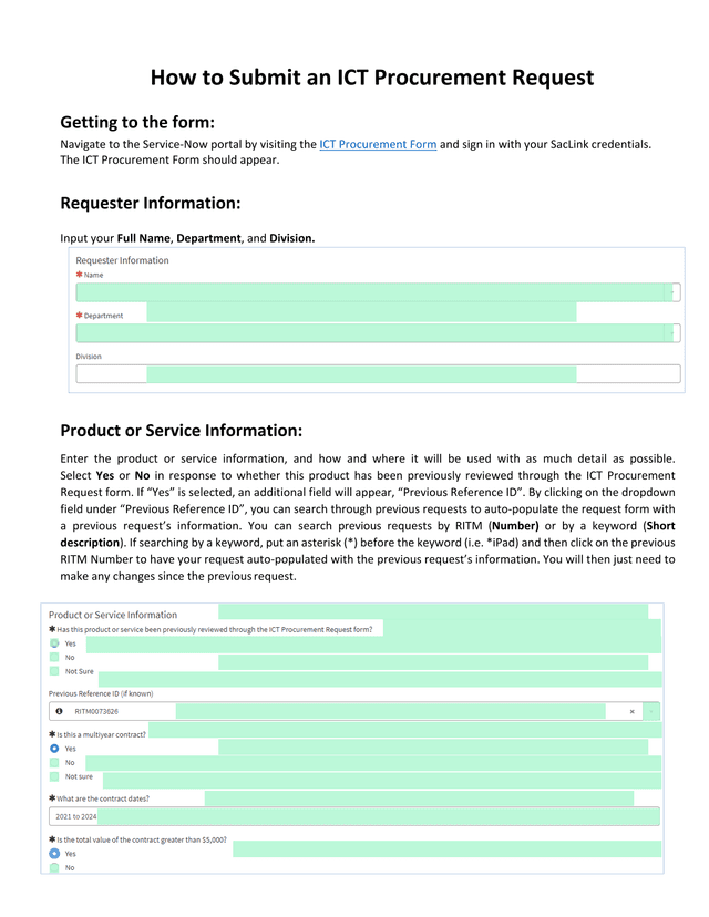 How To Submit An ICT Procurement Request screenshot