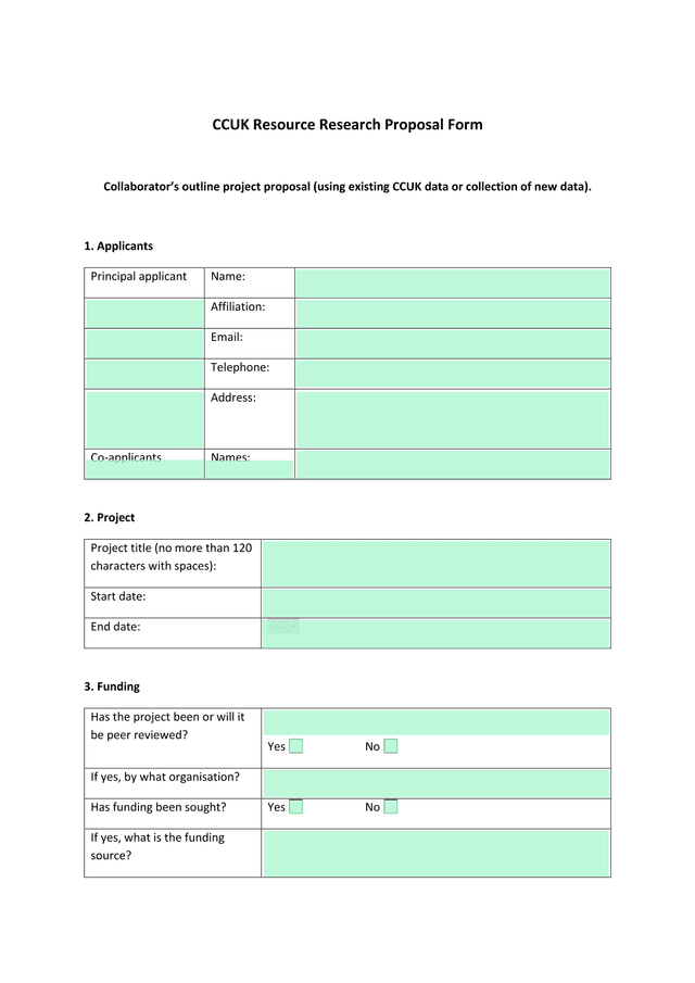 CCUK Resource Research Proposal Form screenshot