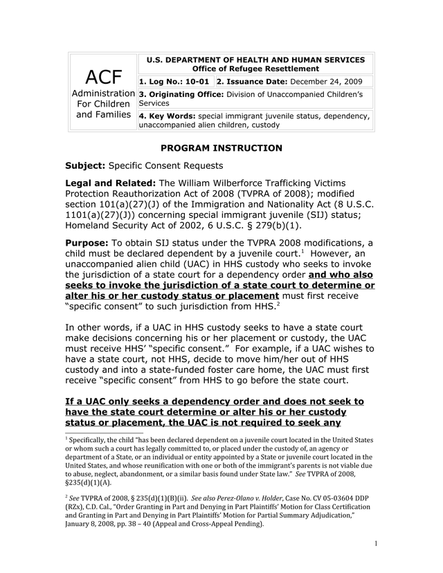 Program Instruction Specific Consent Requests screenshot