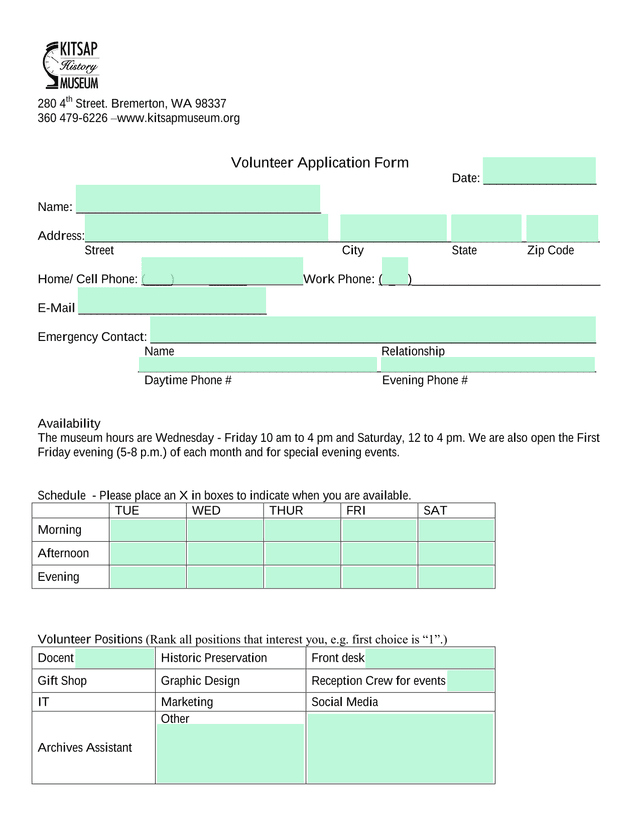Volunteer Application Form screenshot