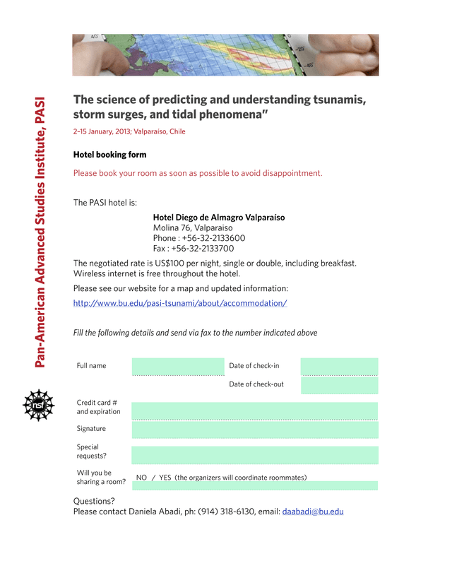 Hotel Booking Form For PASI Tsunami Conference screenshot