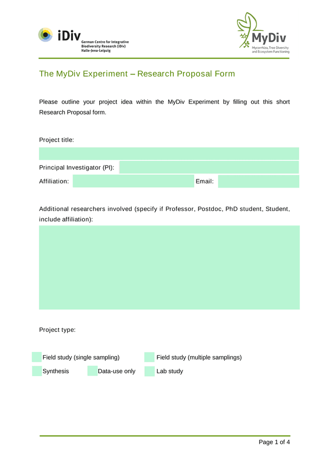 The MyDiv Experiment  Research Proposal Form screenshot