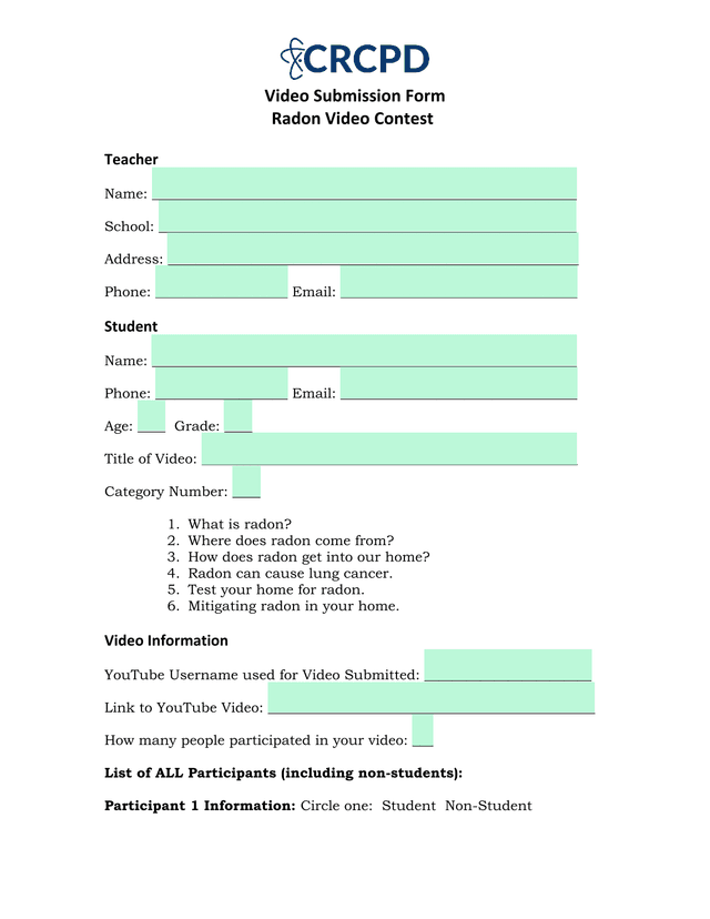 Radon Video Contest Video Submission Form screenshot