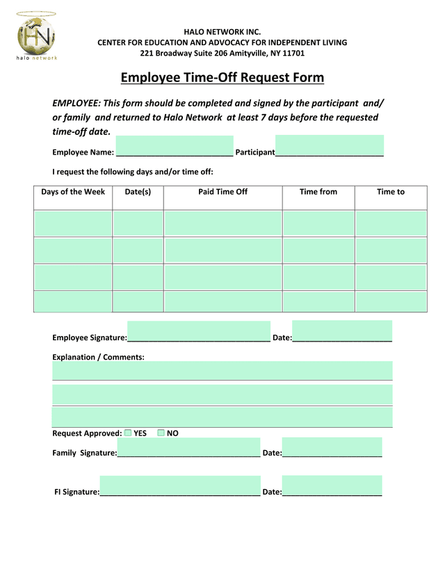 Employee Time Off Request Form screenshot