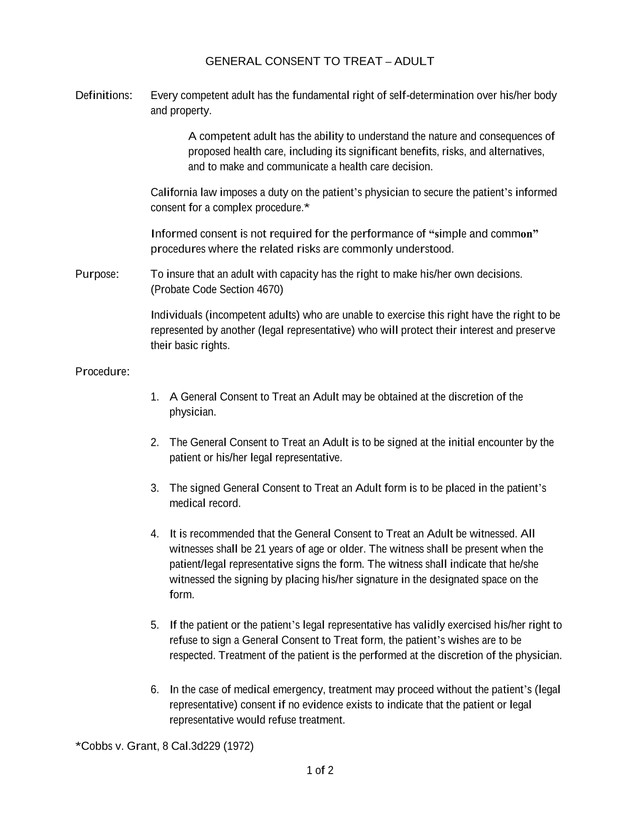 GENERAL CONSENT TO TREAT  ADULT screenshot